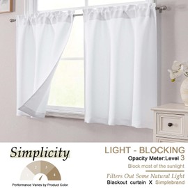 Simplebrand Pure White Short Light Filtering Cafe Curtains Tier 24 Inch Length 2 Panels Set, Modern Solid Kitchen Small Window Curtains for Bathroom, Basement, Cabinet, Camper, Each 30" Wx24 L Inches