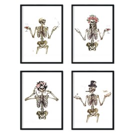 Nacnic Set of 4 sheets Four skeletons costumed. Posters with images of skulls. A4 unframed