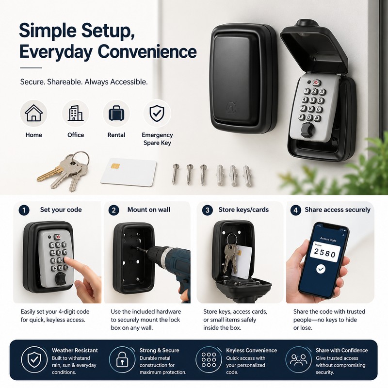 Wall Mounted Key Lock Box for Home & Office –