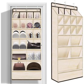 Over the Door Shoe Organizers 17 Pockets, 1 Pack Hanging Shoe Organizers with Large Pocket Shoe Holder Hanging Shoe Rack for Closet Shoe Organizer for Wall/Door, Grey - Colour: BEIGE-20+ Pairs, Size: 1 Pack