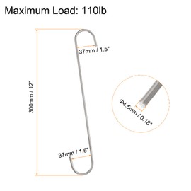 sourcing map 2pcs Long S Hooks 12 Inch Extra Long Metal S-Shaped Hanging Hooks High Manganese Steel S Hanger Storage Organizing Tool for Kitchen Garden Bathroom Garage Closet, Silver