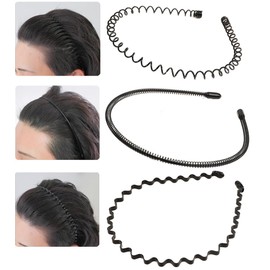 KAQILE Pack of 3 Hair Bands for Men Women, Headbands Beauty Care, Unisex, Black, Wavy, Outdoor Sports, for Men, Headband, Hoop Clips, Non-Slip Elastic Headband (Pack of 3) A)