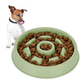 Relaxdays Anti Sling Bowl, Feeding Bowl for Dogs, Pet Bowl 550 ml, Slow Eating, Dog Bowl Dishwasher Safe, Green, 4 x 21 x 21 cm