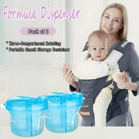 Fishlead Dispensadores de Leche en Polvo, Powder Formula Dispenser y Snack Cup, Caja Giratoria de Tres Compartimentos, Recipientes Portátil Antiderrame de Comida, sin BPA, para Cereales, Frutas (Azul)