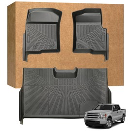 Floor Mats for Ford F-150 F150 SuperCrew/Crew Cab 2010–2014 with 1st Row Bucket Seats (Not for SuperCab or Regular Cab), TPE All Weather Waterproof Non-Slip Custom Fit Liners