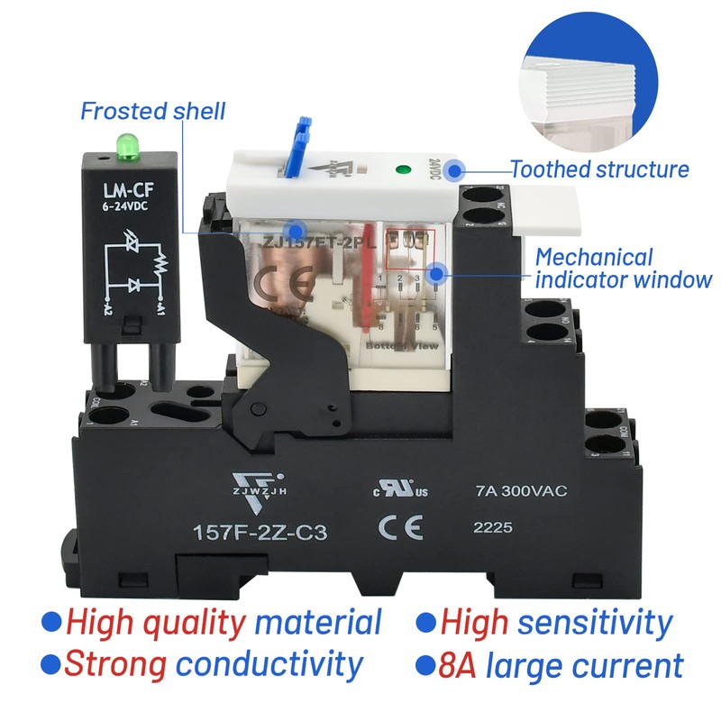 24 Volt Relay with Test Button Miniature 8Amp DPDT with