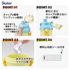 Skater PSB5SAN-A Curious George Children's Direct Drinking Water Bottle, 16.2 fl oz (480 ml), 16.2 fl oz (480 ml), Dishwasher Safe, Made in Japan