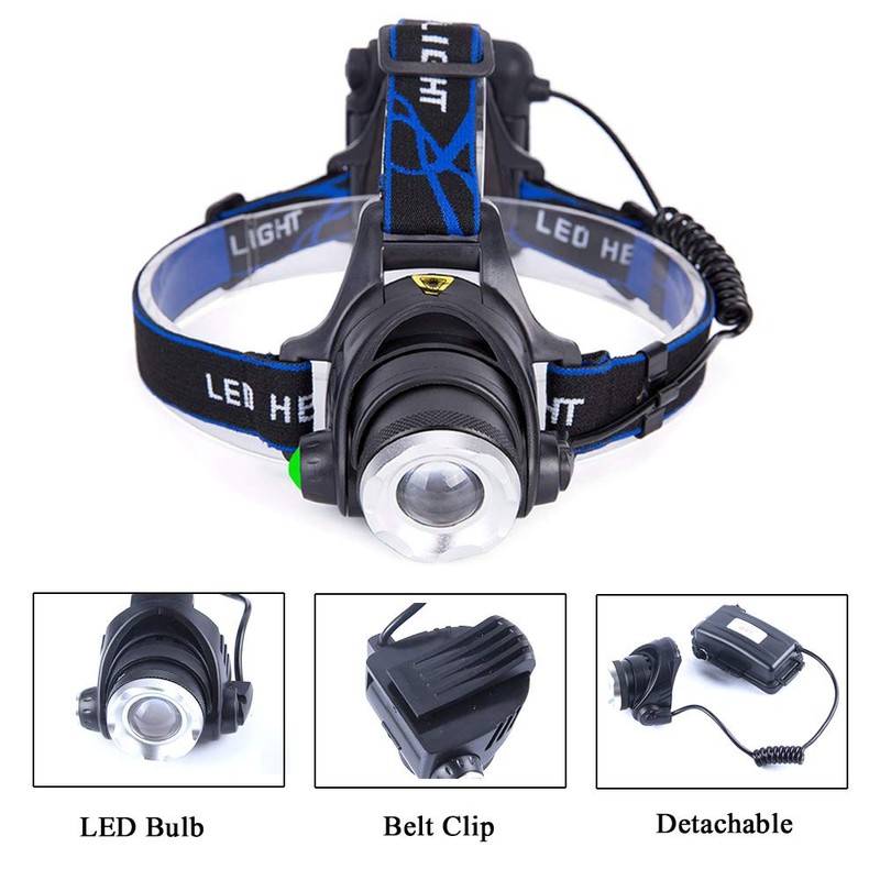 GaiGaiMall Green LED Headlamp Waterproof Head Torch Light with Zoomable