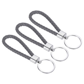 [PATIKIL] Braided Leather Keychain with Stainless Steel Key Chain PU Woven Wristlet Lanyard Lanyard Fob Keychain Holder for Car Bag Wallet Pendant Gray
