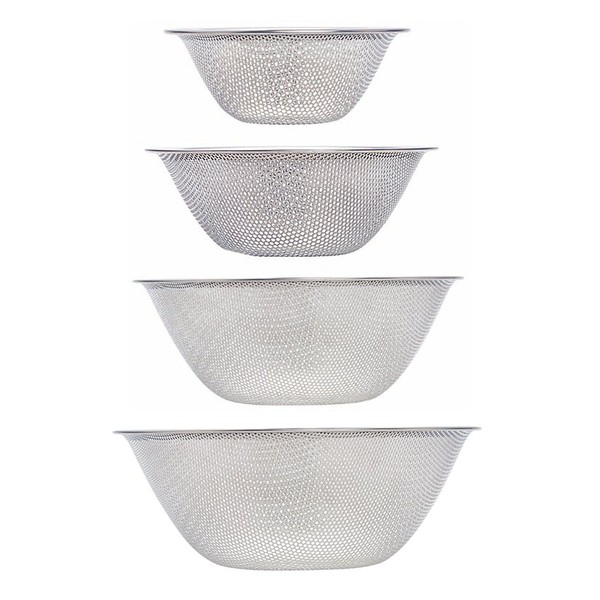 Sori Yanagi Colander Punching Strainer, Made in Japan, 4-Piece Set, 6.3 inches (16.19.23.27 cm), Stainless Steel