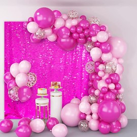 AIBIIN 6x7ft Hot Pink Sequin Backdrop Curtain for Valentine's Day, Photography, Girl Princess Birthday, Baby Shower, Wedding Party Decor - Shimmer Wall, Glitter Sparkly