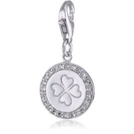 s.Oliver 387132 Women's Clover Charm 925 Silver, Sterling Silver, Cubic Zirconia