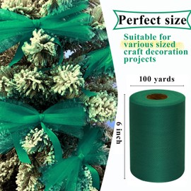 Hunter Green Tulle Fabric Rolls 6 Inch by 100 Yards (300 feet) Fabric Spool Tulle Ribbon for DIY Tutu Bow Baby Shower Birthday Party Wedding Decorations Christmas Craft Supplies