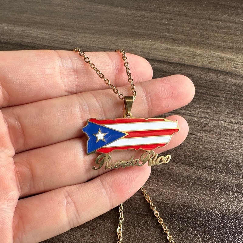 Fusamk Fashion Stainless Steel Puerto Rico Map Pendant Country Flag