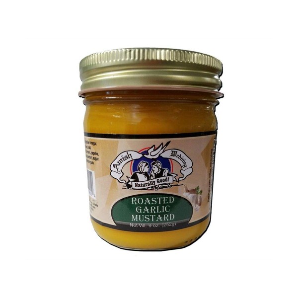 Amish Wedding Sweet, Roasted Garlic or Hot Jalapeno Mustard, 9 oz. Jars (Roasted Garlic, 2 Jars)