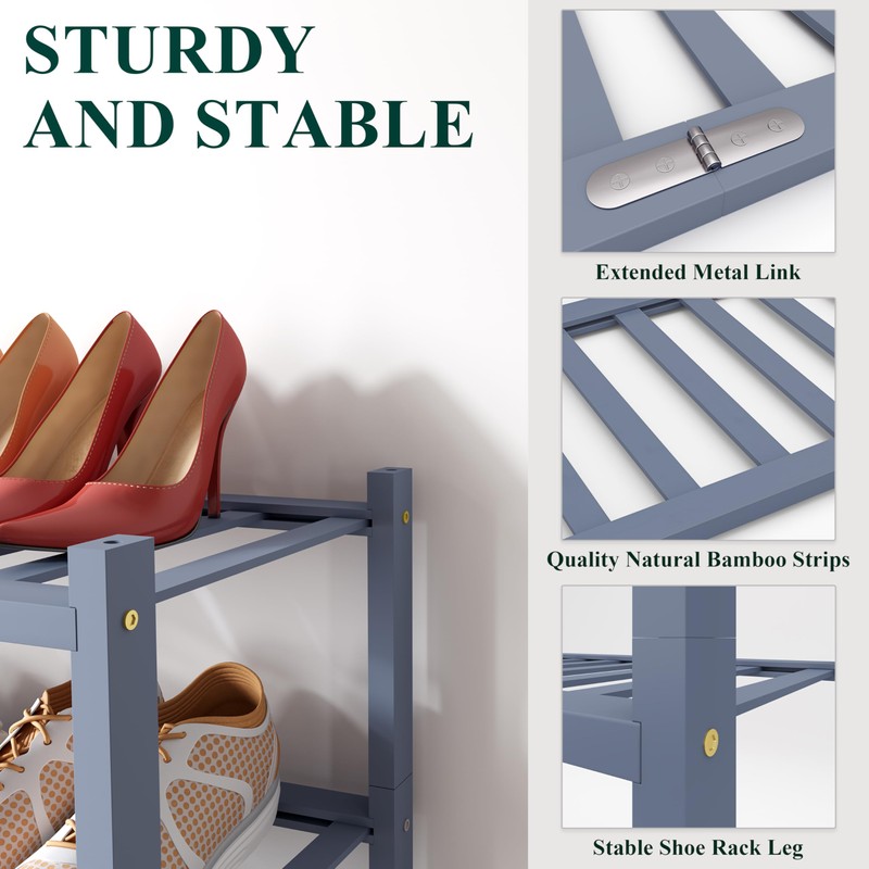 Smiry Shoe Rack, 2 Tier Bamboo Shoe Organizer, Stackable Free