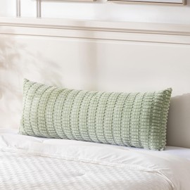 Fancy Homi Sage Green Long Lumbar Decorative Throw Pillow Covers 20x54 Inch for Bed Couch Bedroom, Soft Corduroy Rectangle Solid Cushion Case 50x137 cm, Rustic Farmhouse Boho Room Decor