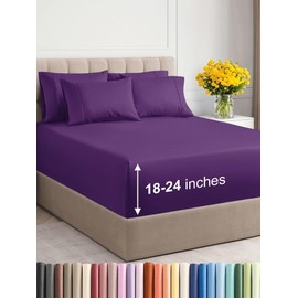 Extra Deep Queen Sheet Set - 6 Piece Breathable & Cooling Sheets - Hotel Luxury Bed Sheets Set - Easy & Secure Fit - Soft, Wrinkle Free & Comfy Sheets Set - Purple Sheet Set with Extra Deep Pockets