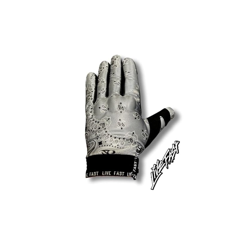 Live Fast Grey Paisley Motorcycle Gloves XS - Best Mountain