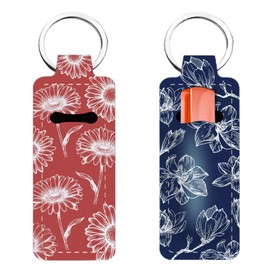 FREEBLOSS 2Pcs Chapstick Holder Keychain 1.5x3.8'' Lip Balm Holder Keychain Lightweight Lipstick Sleeve Pouch with Sketch Flowers Pattern for Women Girls