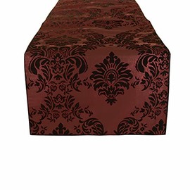 lovemyfabric Taffeta Flocking Damask Table Runners for Wedding, Bridal Shower/Baby Shower, Dinner, Special Events/Graduation and Home Decor (12"X70", Black on Burgundy)