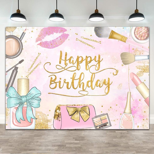 Ticuenicoa 7×5ft Makeup Birthday Backdrop Girls Makeup Spa Glamour Cosmetics Theme Birthday Party Banner Decorations Pink Beauty Make Up Women Girls Birthday Photography Background