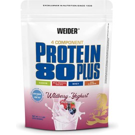 WEIDER Protein 80 Plus Protein Powder, Forest Berries Yoghurt, Low-Carb, Multi-Component Casein Whey Mix for Protein Shakes, 500g