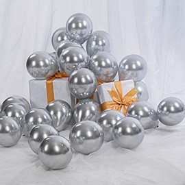 AIM & GGKK 50 Pcs Silver Metallic Balloons - 5 Inch Latex Balloons for Weddings, Birthdays, Baby Showers, Graduation Parties - Metallic Silver Balloons