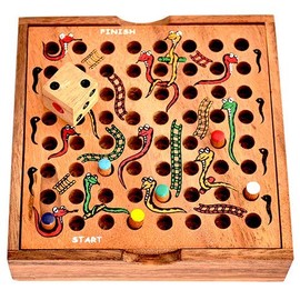 Snake Ladder Game as Wooden Box, Puzzle Wood Dice Game, Travel Game for 2 to 6 Players, Snake Ladder Game Box, Board Game, Entertainment Game, Family Game, Wooden Game