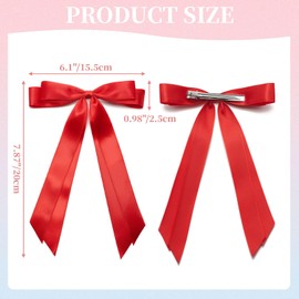 ZOUIQSS 2PCS Satin Hair Bow Clips, Hair Ribbon Ponytail Holder with Long Tail Tassel, Metal Clips Hair Barrettes with Bow for Women Girls(Black+Beige)