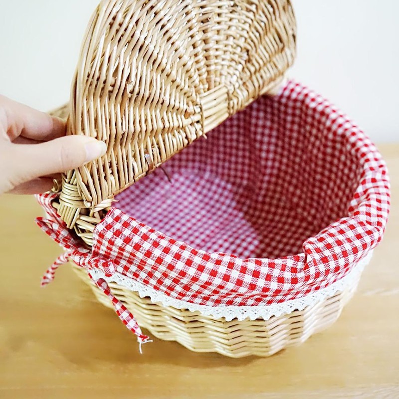 Country Style Wicker Picnic Basket Camping Basket with Lid Handle