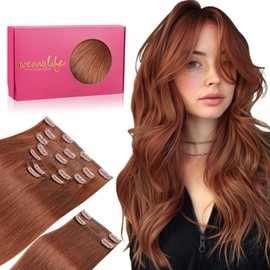 WENNALIFE Clip in Hair Extensions Real Human Hair, 20 Inch 150g 9pcs Human Hair Extensions Clip In, Dark Auburn Copper Hair Extensions Clip In Real Hair Coloured Remy Human Hair Extensions