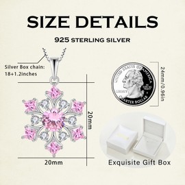 Wisbal Snowflake Necklace 925 Sterling Silver Winter Snowflake Pendant Created Pink Tourmaline Lady Christmas Gift