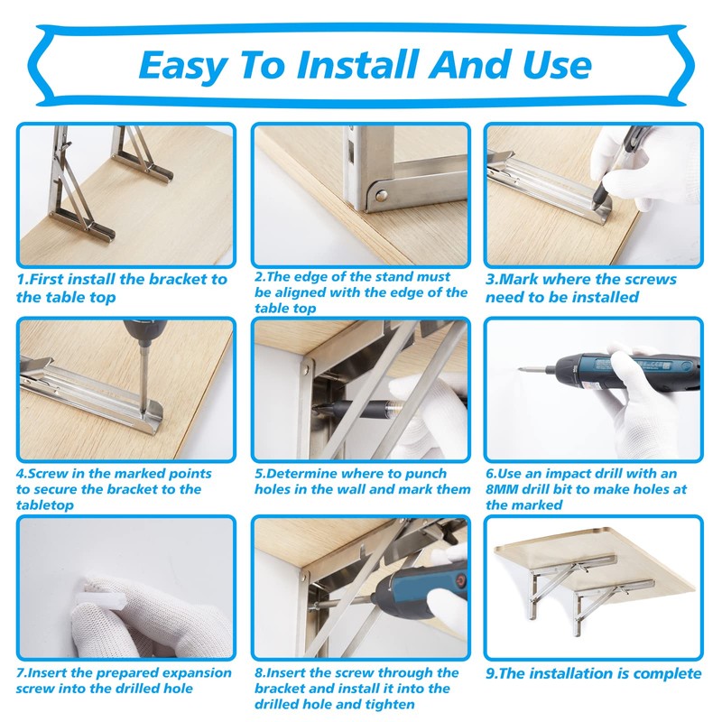 Folding Shelf Brackets 12 Inches, Heavy Duty Stainless Steel Collapsible