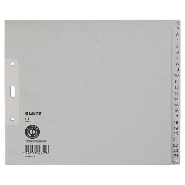 Leitz 13810085 Number Index Sheets 1-25 A4 25 Sheets Grey