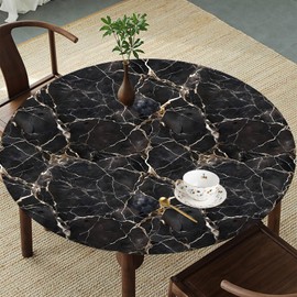 SuxiGlo Fitted Round Table Cover, Waterproof Polyester Elastic Tablecloth, Washable Table Protector for Picnic, Camping, Indoor and Outdoor 36"-44"