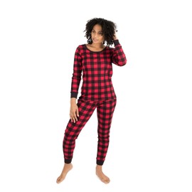 Leveret Womens 2 Piece Pajamas Top & Bottom 100% Cotton Red & Black Plaid (Size Large)
