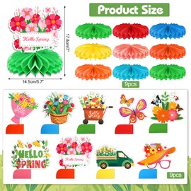 HOWAF 9pcs Hello Spring Honeycomb Centerpiece Decorations, Spring Tulips Table Topper Centerpiece for Welcome Spring Party Supplies Floral Birthday Honeycomb Centerpiece