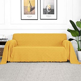 MYSKY HOME Sofa Covers, Couch Cover for 2 Cushion Couch, Geometrical Sectional Couch Covers for Dogs, Throws Blankets Sofa Slipcovers for Pets, & Kids (X-Large, 71" x 118", Yellow)