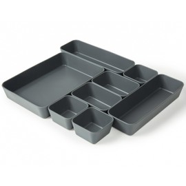 ISSEVE 8Pcs Nesting Silicone Drawer Organizer Set, 4 Size Versatile Vanity Bathroom Drawer Organizer Trays Divider, Desk Drawer Organizer Storage Bins for Office, Kitchen, Bedroom and Dorm (Black)