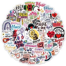 50 Pack Stickers for Music Water Bottle|Musical Vinyl Waterproof Sticker for Laptop Skateboard Guitar Bike Phone Car Decals Gifts for Kids Teens Adults for Party Favors Supplies Decor