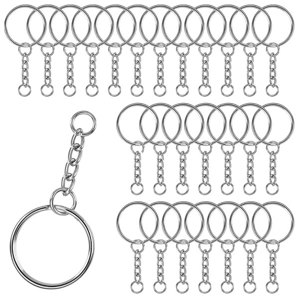 ebuyerfix 100 Pcs Keyring Key Chain Split Metal Key Rings with Link Chain and Open Jump Rings Bulk for Crafts DIY Jewelry Keyring Making 1"/25mm