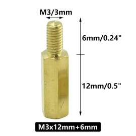 Hxchen M3 x 12mm + 6mm Male to Female Thread Brass Hexagon Hex Standoff Spacer Pillars - (50 Pcs)