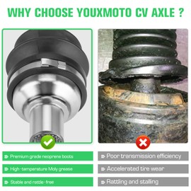 Youxmoto 2 Front +2 Rear CV Axle Fit for Yamaha Grizzly 660 (YFM660F) -2003 2004 2005 2006 2007 2008; 4340 Chromoly Steel CV Axles Drive Half Shaft, Left + Right Full Set 4PCS