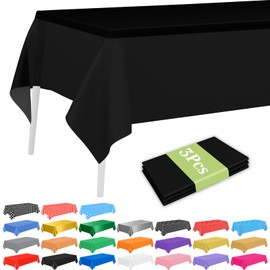 PLULON 3 Pcs Black Tablecloths Plastic Disposable Table Cover for Rectangle Tables 54 x 108 Inch Waterproof Tablecloth for Birthday Baby Shower Wedding Fiesta Party Home Kitchen Dining Decor