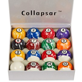 Collapsar Deluxe Billiard Pool Ball Marble-Swirl Style 2-1/4 Inch Regulation Size Complete 16 Pool Balls Billiard Set (Several Style Available) (White Marble with Black Circle)