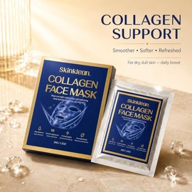 SkinKlean Collagen Face Mask 9 Pack,Hydrating Sheet Masks for Women | Moisturizing facial masks for dry dull skin, soft smooth glow, self care spa ski