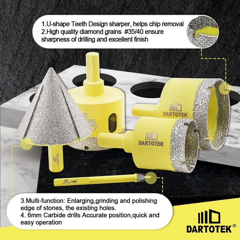 Diamond Core Drill Bits Set 10PCS - DARTOTEK Tile Hole