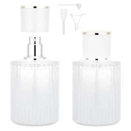 Segbeauty 1.7oz Glass Refillable Perfume Bottle Travel Atomizer, 2pcs Travel Cologne Sprayer, 50ml White Vintage Perfume Bottle Empty, Small Cologne Spray Bottle with Dispenser Transfer Tool Set