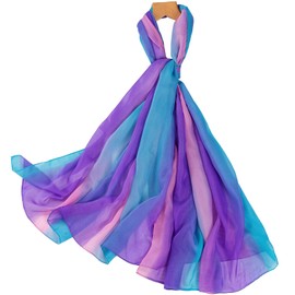 Womens Scarf Chiffon Colorful Rainbow Lightweight Head Scarf Shawl Beach Hair Wrap Sunscreen Fashion Long Scarves